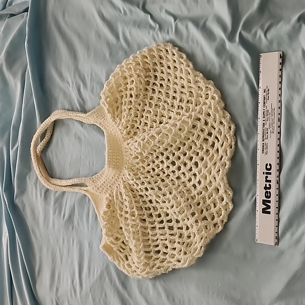 Handmade crochet cream shopping bag french